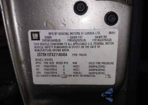2002 GMC Sierra 1500 Sle z USA, uszkodzony, nr VIN 2GTEK19TX21140454